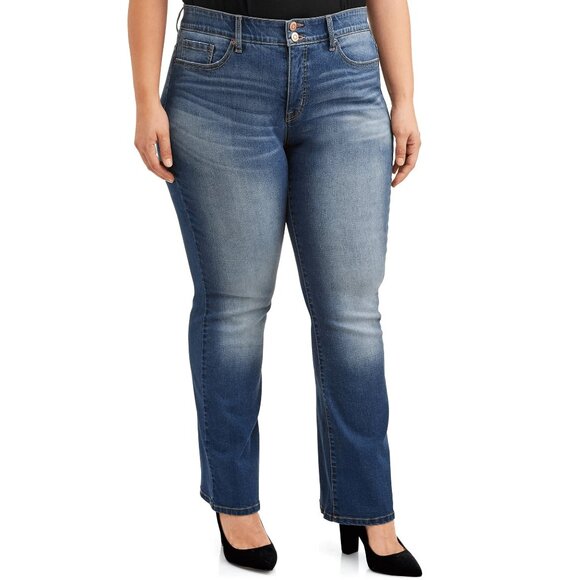 Women’s Plus Size Double Button Bootcut Mid-Rise Jeans, Medium Wash, 14W - Picture 1 of 5